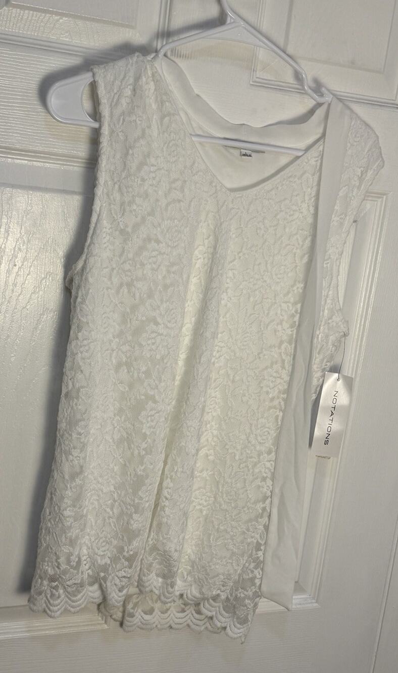 Notations Women's White Lace Shell Top L NWT